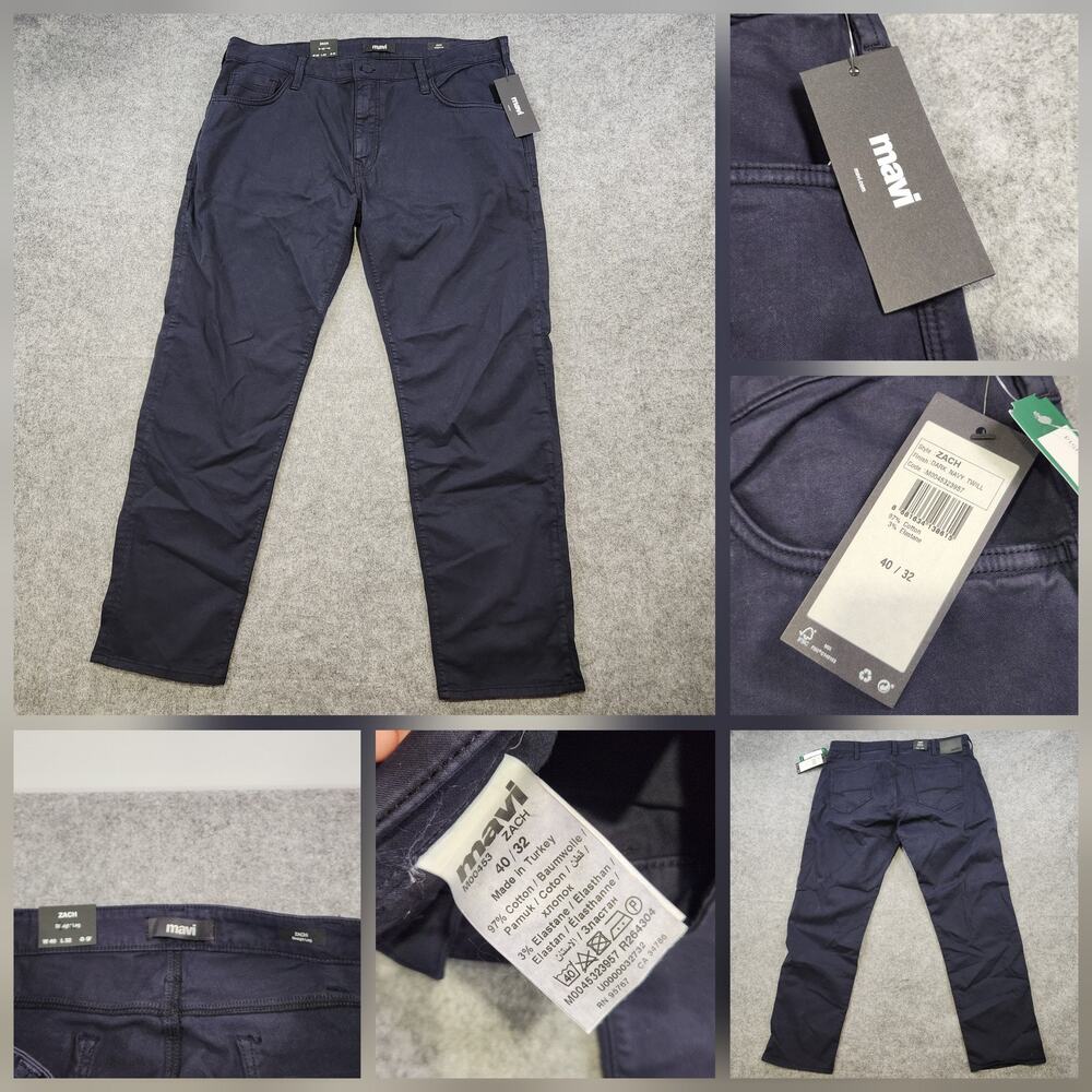 Mavi Pants Mens 40x32 Dark Navy Twill Zach Straight Leg Stretch Cotton New NWT‎